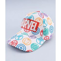 Babyhug Marvel Cotton Woven Summer Cap with Avengers Graphic White - Diameter 19 cm