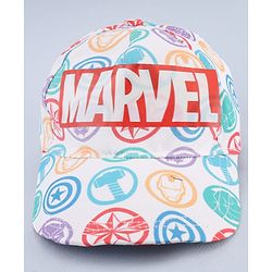 Babyhug Marvel Cotton Woven Summer Cap with Avengers Graphic White - Diameter 19 cm