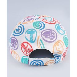 Babyhug Marvel Cotton Woven Summer Cap with Avengers Graphic White - Diameter 19 cm