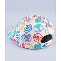 Babyhug Marvel Cotton Woven Summer Cap with Avengers Graphic White - Diameter 19 cm