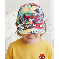 Babyhug Marvel Cotton Woven Summer Cap With Spider-Man Print Multicolor - Diameter 12 cm