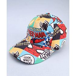 Babyhug Marvel Cotton Woven Summer Cap With Spider-Man Print Multicolor - Diameter 12 cm
