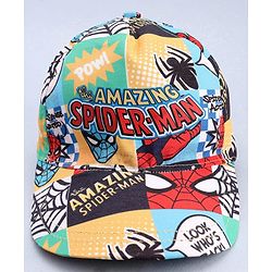 Babyhug Marvel Cotton Woven Summer Cap With Spider-Man Print Multicolor - Diameter 12 cm