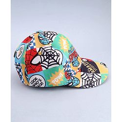 Babyhug Marvel Cotton Woven Summer Cap With Spider-Man Print Multicolor - Diameter 12 cm