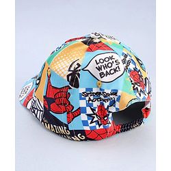 Babyhug Marvel Cotton Woven Summer Cap With Spider-Man Print Multicolor - Diameter 12 cm