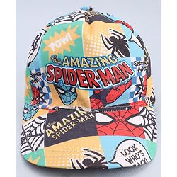 Babyhug Marvel Cotton Woven Summer Cap With Spider-Man Print Multicolor - Diameter 13 cm