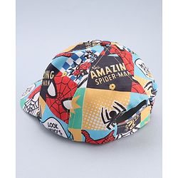 Babyhug Marvel Cotton Woven Summer Cap With Spider-Man Print Multicolor - Diameter 13 cm