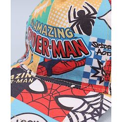 Babyhug Marvel Cotton Woven Summer Cap With Spider-Man Print Multicolor - Diameter 13 cm