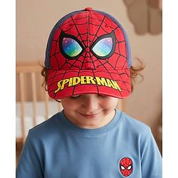 Babyhug Marvel Cotton Woven Summer Cap with Spiderman Graphic Multicolor - Diameter 16 cm