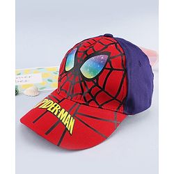 Babyhug Marvel Cotton Woven Summer Cap with Spiderman Graphic Multicolor - Diameter 16 cm