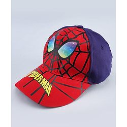 Babyhug Marvel Cotton Woven Summer Cap with Spiderman Graphic Multicolor - Diameter 16 cm