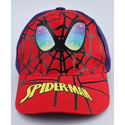 Babyhug Marvel Cotton Woven Summer Cap with Spiderman Graphic Multicolor - Diameter 16 cm