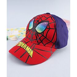 Babyhug Marvel Cotton Woven Summer Cap with Spiderman Graphic Multicolor - Diameter 16 cm