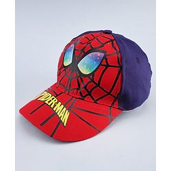 Babyhug Marvel Cotton Woven Summer Cap with Spiderman Graphic Multicolor - Diameter 16 cm