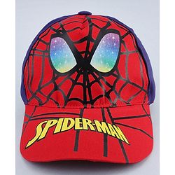 Babyhug Marvel Cotton Woven Summer Cap with Spiderman Graphic Multicolor - Diameter 16 cm