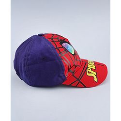 Babyhug Marvel Cotton Woven Summer Cap with Spiderman Graphic Multicolor - Diameter 16 cm