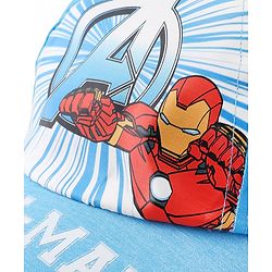 Babyhug Marvel Cotton Woven Summer Cap With Avengers Graphics Light Blue - Diameter 15.5 cm
