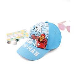 Babyhug Marvel Cotton Woven Summer Cap With Avengers Graphics Light Blue - Diameter 15.5 cm