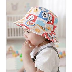 Babyhug Disney Cotton Woven Summer Cap with Winnie the Pooh Print Multicolor - Diameter 23 cm