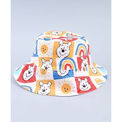 Babyhug Disney Cotton Woven Summer Cap with Winnie the Pooh Print Multicolor - Diameter 23 cm