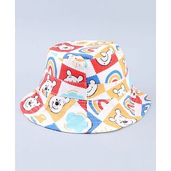 Babyhug Disney Cotton Woven Summer Cap with Winnie the Pooh Print Multicolor - Diameter 23 cm