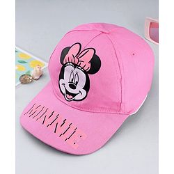 Babyhug Disney Cotton Woven Summer Cap With Minnie Mouse Graphics Pink - Diameter 19 cm