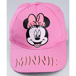Babyhug Disney Cotton Woven Summer Cap With Minnie Mouse Graphics Pink - Diameter 19 cm