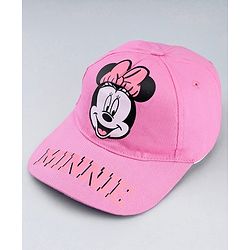 Babyhug Disney Cotton Woven Summer Cap With Minnie Mouse Graphics Pink - Diameter 19 cm