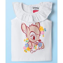 Babyhug Disney Single Jersey Knit Frill Sleeves Top & Skirt Set with Bambi Graphic - Navy Blue & White
