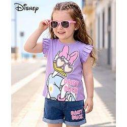Babyhug Disney Single Jersey Knit Half Sleeves T-Shirt & Shorts Set With Daisy Graphics - Multicolor