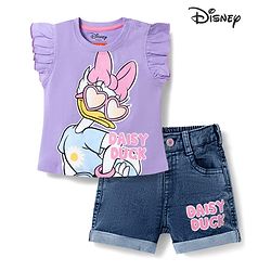Babyhug Disney Single Jersey Knit Half Sleeves T-Shirt & Shorts Set With Daisy Graphics - Multicolor