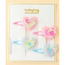 Babyhug Snap Clips With Heart Applique - Pink