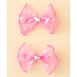 Babyhug Free Size Bow & Butterfly Clips With Butterfly & Floral Design Pack Of 2 - Fuchsia