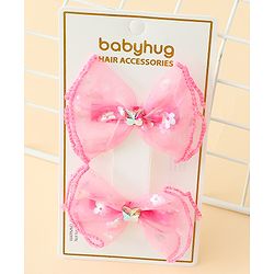 Babyhug Free Size Bow & Butterfly Clips With Butterfly & Floral Design Pack Of 2 - Fuchsia