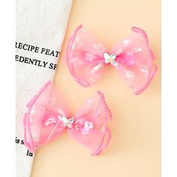 Babyhug Free Size Bow & Butterfly Clips With Butterfly & Floral Design Pack Of 2 - Fuchsia