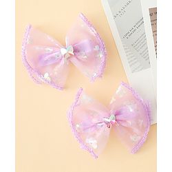 Babyhug Free Size Bow & Butterfly Clips With Butterfly & Floral Design Pack Of 2 - Fuchsia