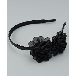 Babyhug Hair Bands With Floral Applique - Black
