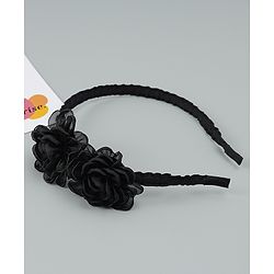 Babyhug Hair Bands With Floral Applique - Black