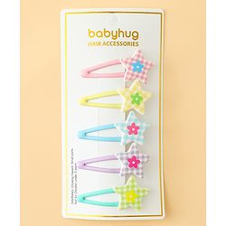 Babyhug Snap Clips With Star Applique Pack of 5 - Multicolor