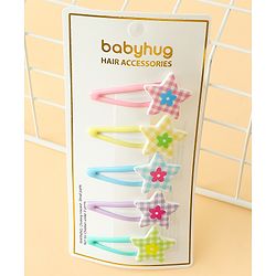 Babyhug Snap Clips With Star Applique Pack of 5 - Multicolor