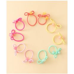 Babyhug Hair Rubber Bands with Bunny Applique Free Size Pack of 10 - Multicolor