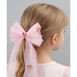 Babyhug Bow & Butterfly Clip with Floral Embroidery Free Size - Pink