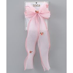 Babyhug Bow & Butterfly Clip with Floral Embroidery Free Size - Pink