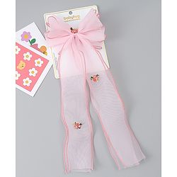 Babyhug Bow & Butterfly Clip with Floral Embroidery Free Size - Pink