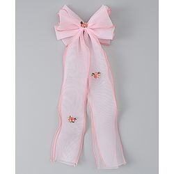 Babyhug Bow & Butterfly Clip with Floral Embroidery Free Size - Pink