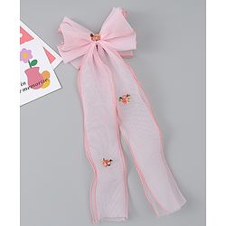 Babyhug Bow & Butterfly Clip with Floral Embroidery Free Size - Pink