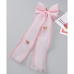 Babyhug Bow & Butterfly Clip with Floral Embroidery Free Size - Pink