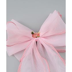 Babyhug Bow & Butterfly Clip with Floral Embroidery Free Size - Pink