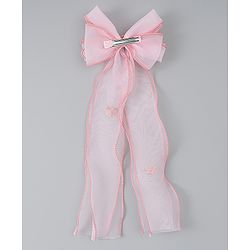 Babyhug Bow & Butterfly Clip with Floral Embroidery Free Size - Pink