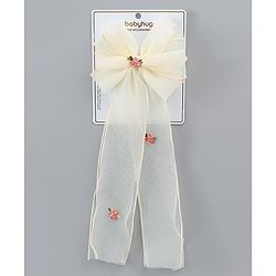Babyhug Bow & Butterfly Clip with Floral Embroidery Free Size - Pink